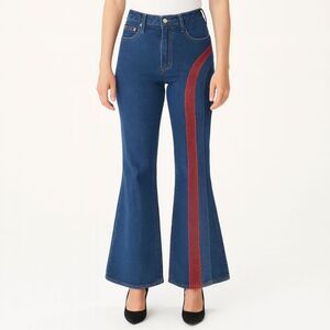 Zana.di Flare Leg Double Glitter Stripe Jeans Blue 7/8